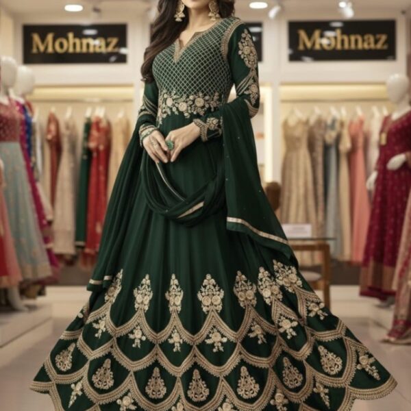 সেমি-স্টিচড জর্জেট ফ্লোর টাচ আনারকলি – রাজকীয় এমব্রয়ডারি পার্টি ড্রেস